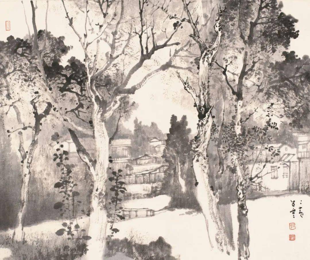 朱零山水画|构图清逸,墨色淡雅_传统_中国_作品