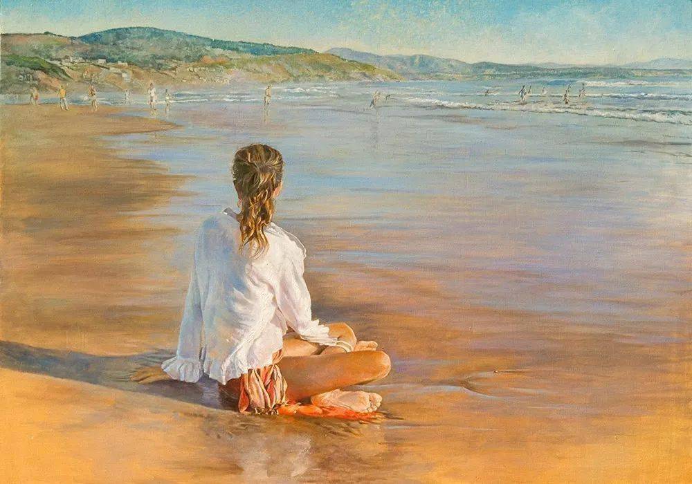 海风沙滩与美丽背影智利女画家卡罗莱纳的绘画作品超级赞