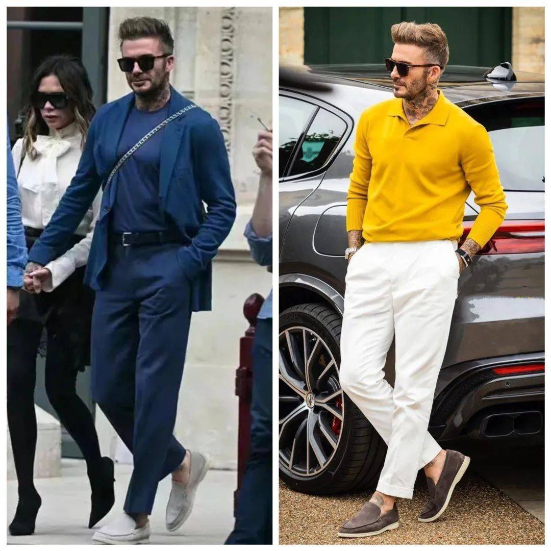 最近贝克汉姆就连换好多件loro piana,变身行走的代言人.