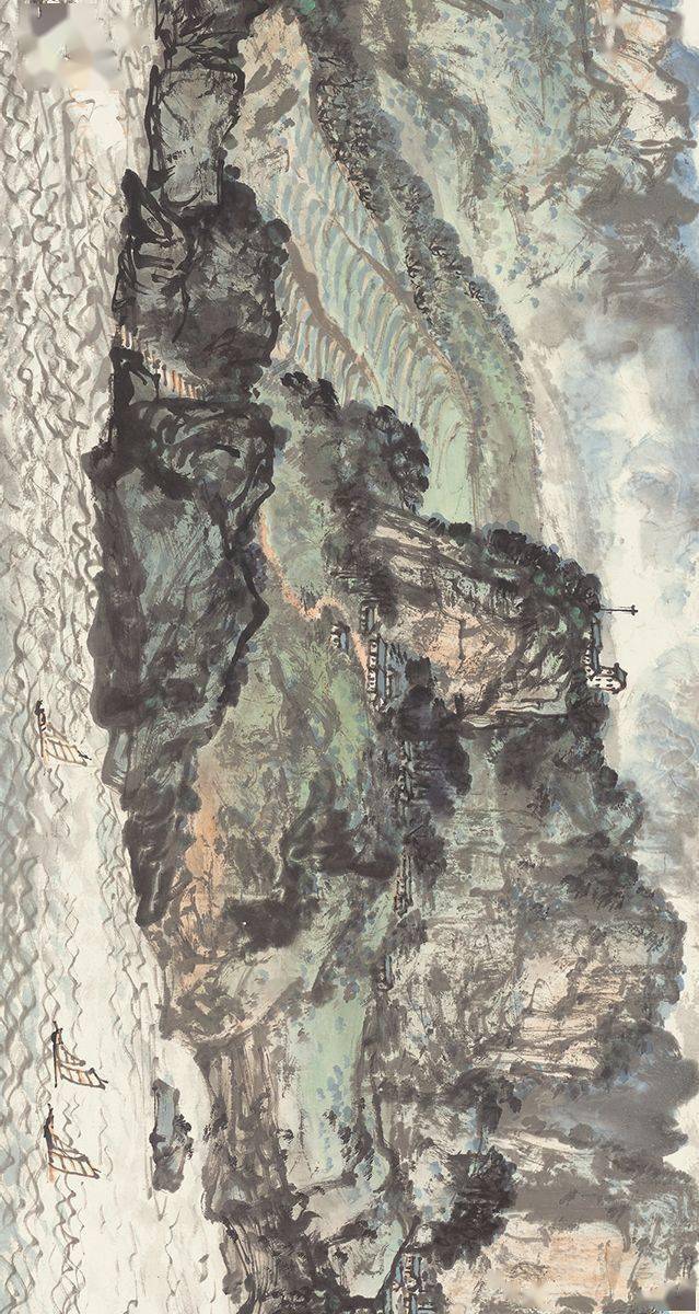 国画大师关山月山水画长卷江峡图,波澜壮阔!(高清)_馆藏_cm_长江