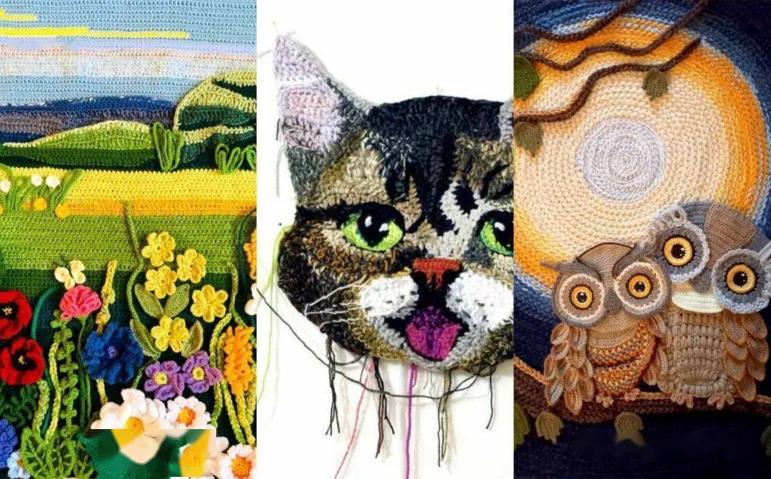 她把钩针当成了画刷,钩出的立体画瞬间让人惊叹!_底布_画面_唯美