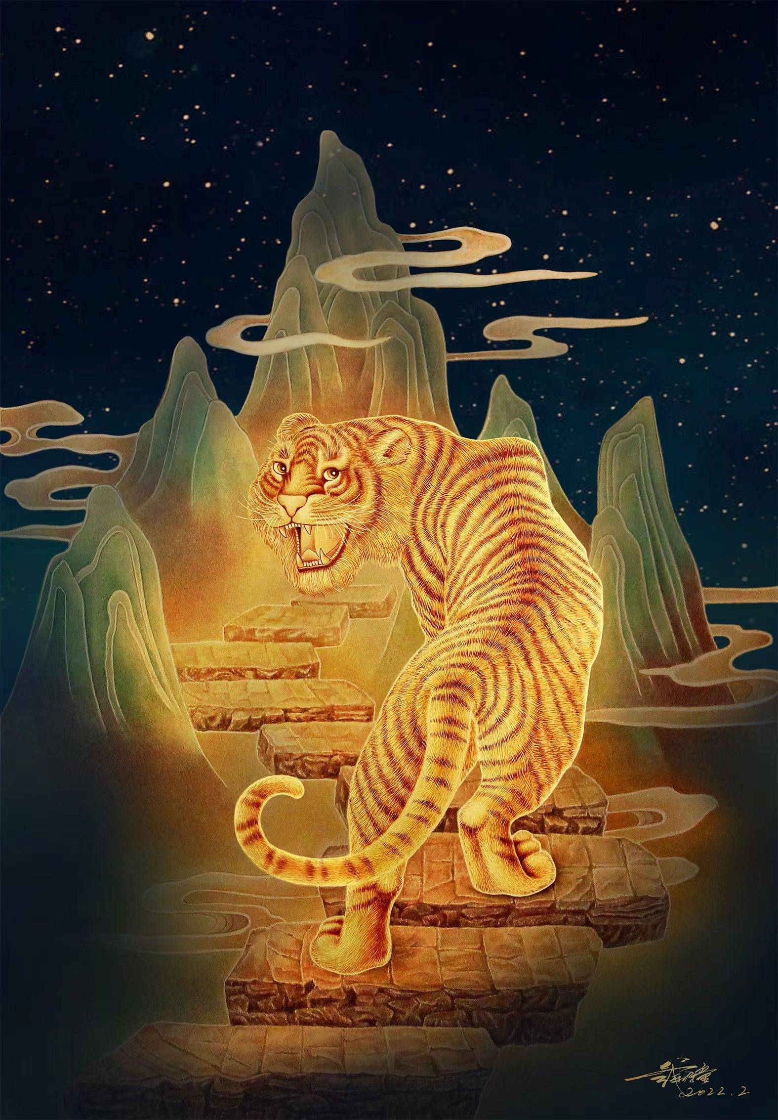 世界黄金油画创始人戴乐鐘独创《金虎上山》数字藏品首发数藏中国