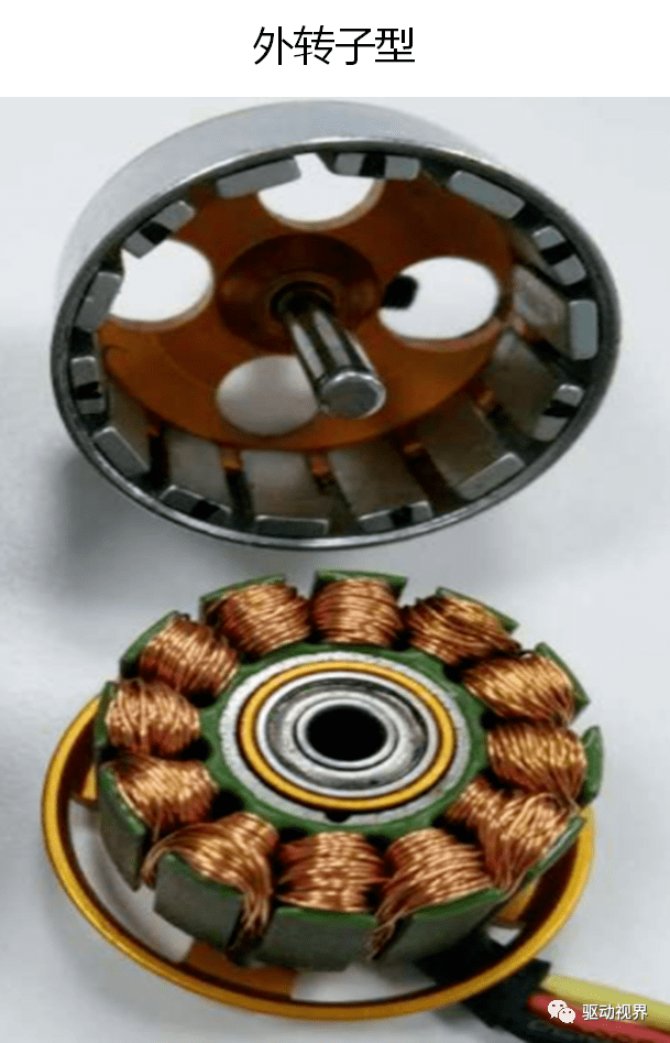 此时永磁铁可以在线圈外部也可以在线圈内部,于是有了外转子无刷电机