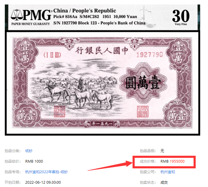 刚刚创世界纪录!这张老版人民币涨疯了!_pmg_价格_纸币