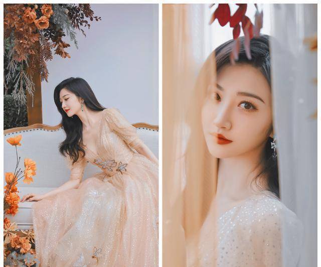 景甜晒星光薄纱礼服写真,好身材展露无遗,看清尺围:认真的吗?