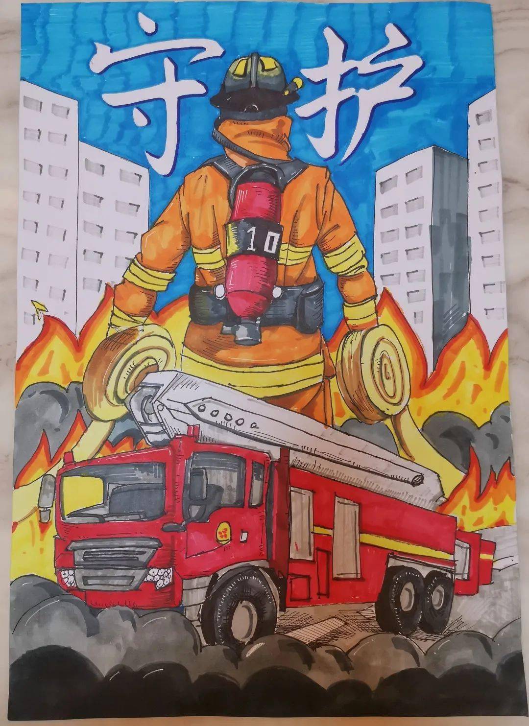 我心中的消防绘画初中图片