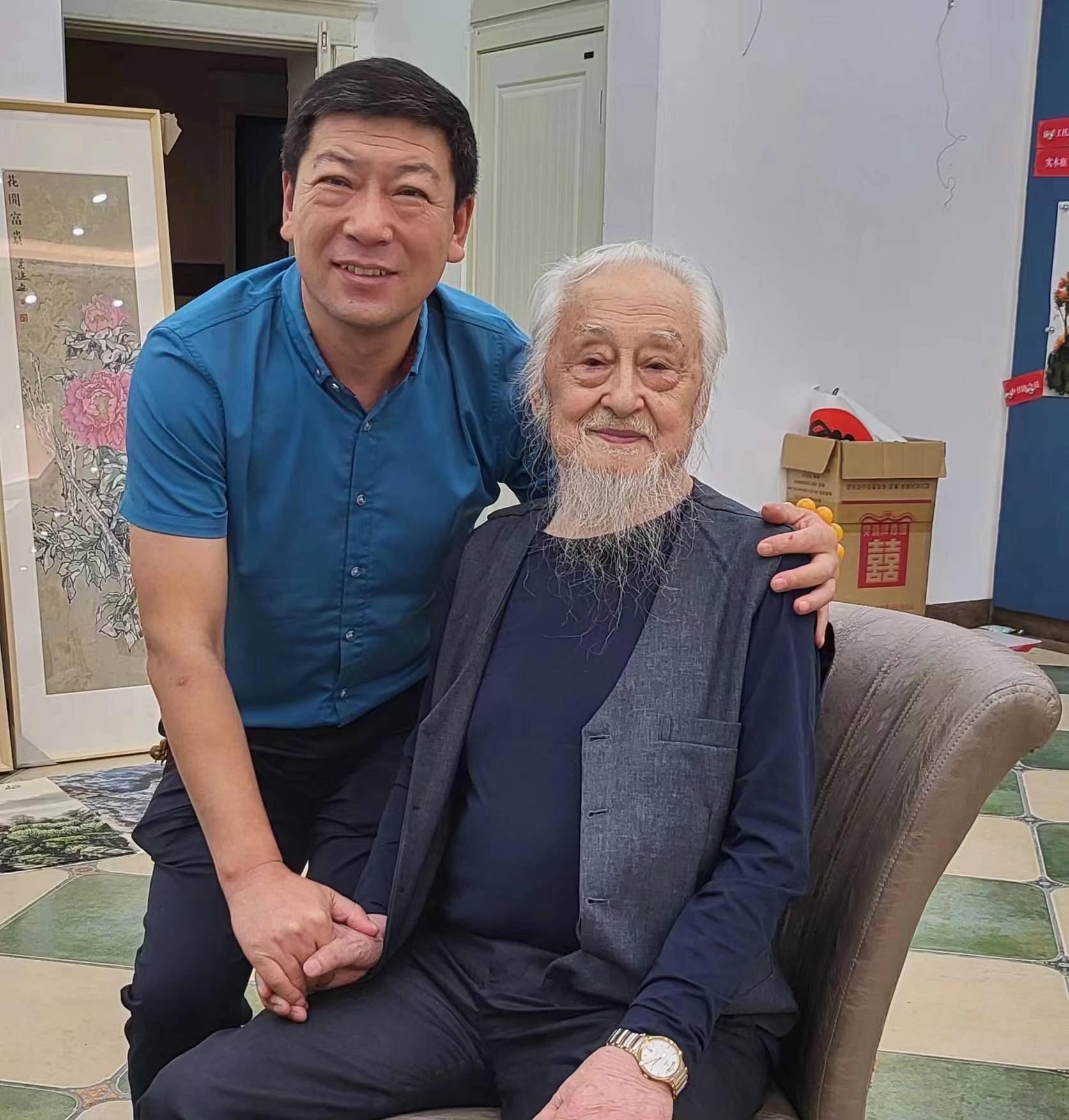 张文臣与张大千之子张三水先生张文臣与李可染之子李庚先生张文臣与