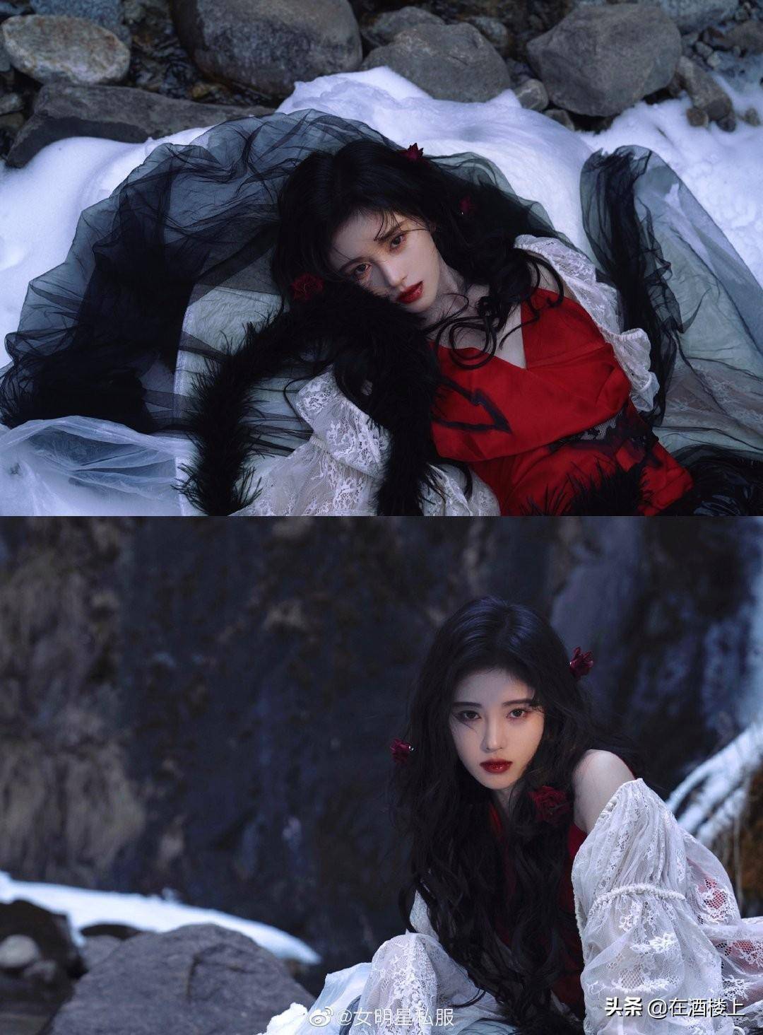 鞠婧祎堕落大片|雪地配红裙,时尚配玫瑰,太撩人_小鞠_红色_照片