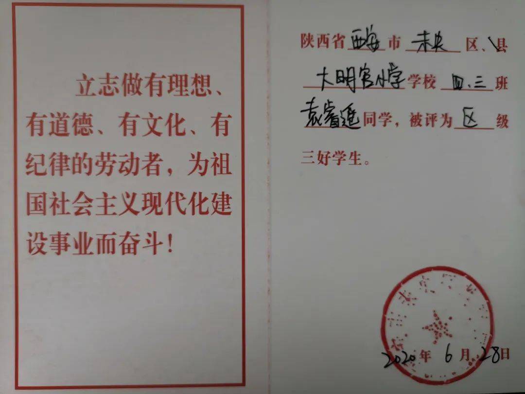 【未央教育】幸福学子喜报频传——大明宫小学袁睿遥荣获陕西省小我“红领巾四星章”荣誉称号