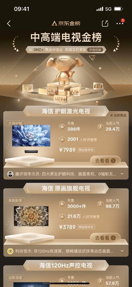 再登京东中高端金榜，海信激光电视L5G成双11大屏焕新爆款-家电圈官网