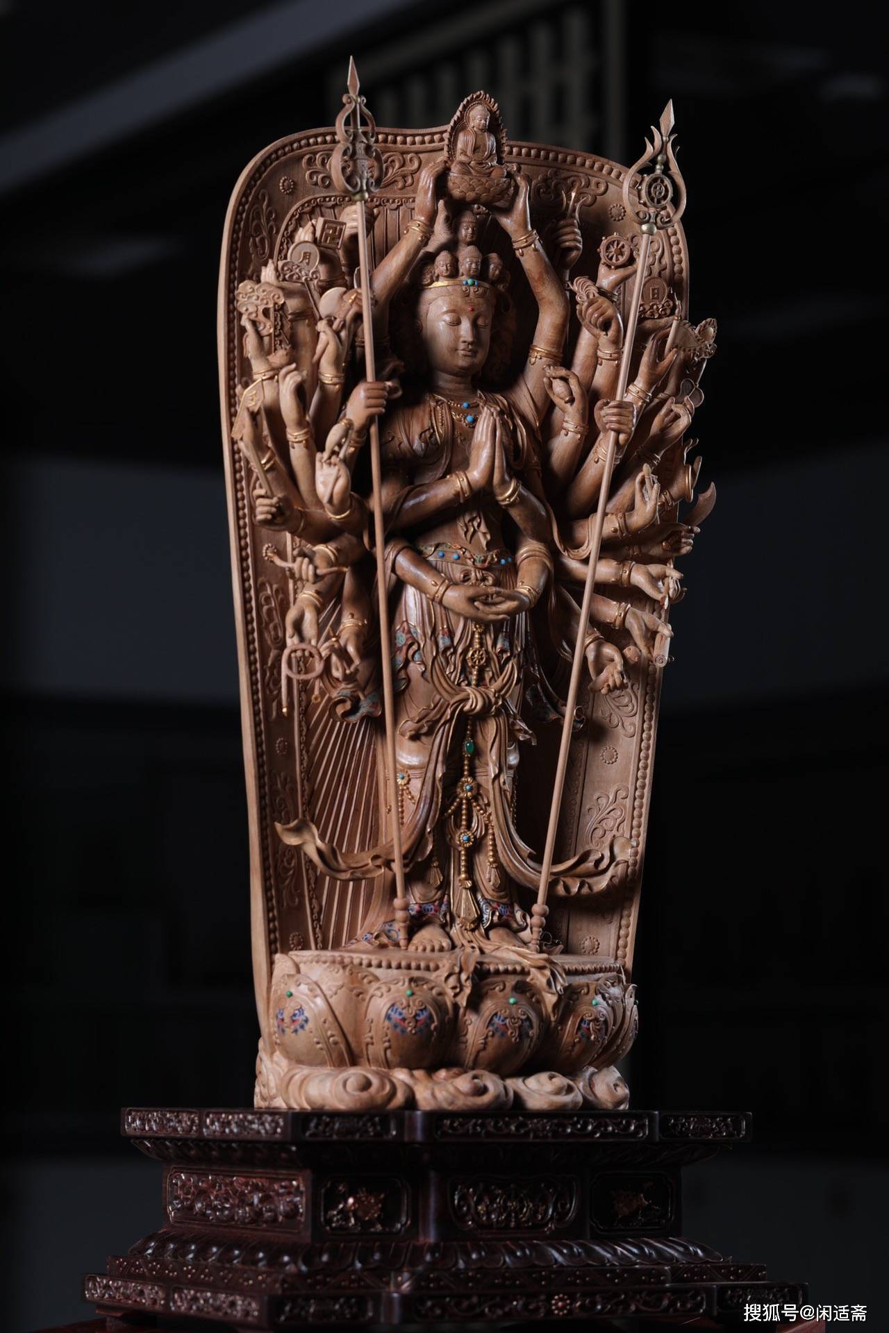 大型仏像 木彫 千手観音 観音菩薩 観音像 仏教 財前彫刻 仏師彫 70cm7 