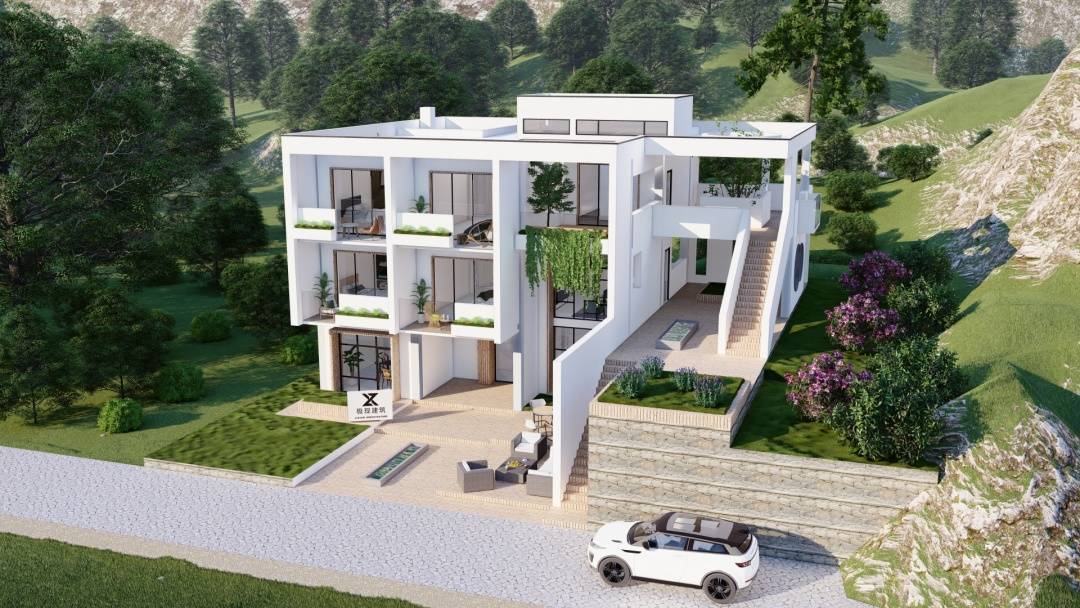 三层现代极简风格自建别墅_室外楼梯_公卫_建筑