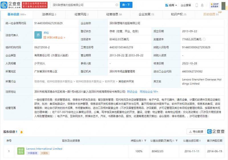 杨元庆退出联想海外控股公司_深圳_Lenovo_工商