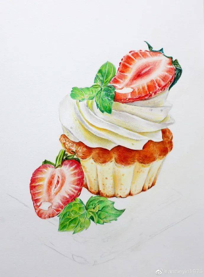 彩铅草莓蛋糕,彩铅手绘临摹草莓蛋糕(附过程图)