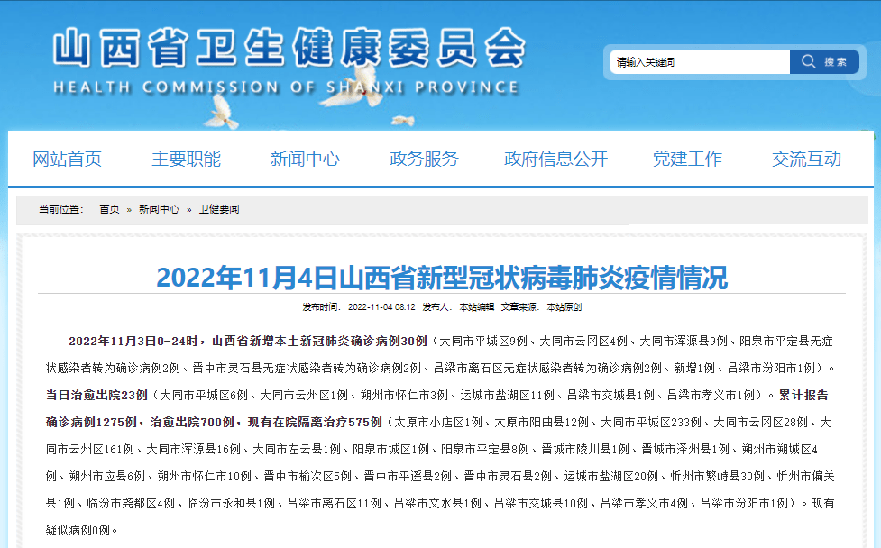 11月3日山西新增本土确诊病例30例、治愈出院23例 全国新增确诊757例 大同 晋中市 吕梁