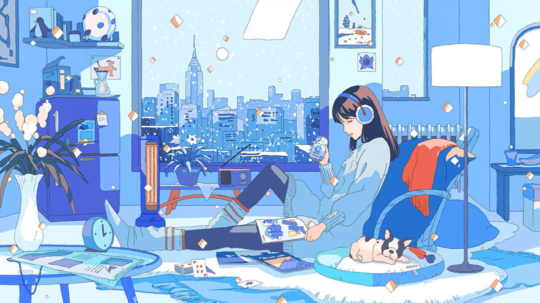 超惬意的独居少女日常插画,通过鲜亮的糖果色营造出不一样的新鲜感