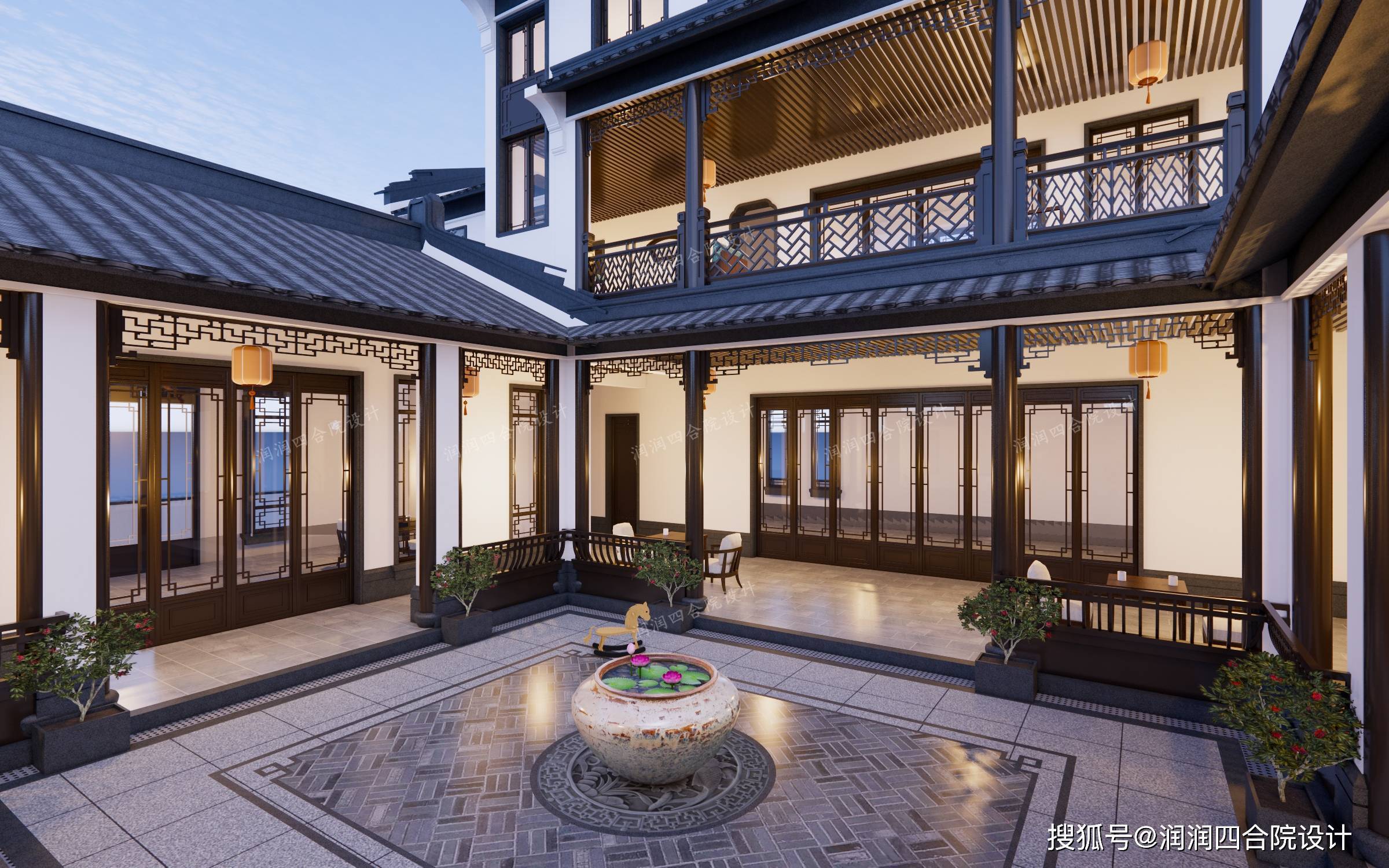 创新广东潮汕楼顶中式四合院22×18——润润四合院设计刘鹰_庭院_厢房