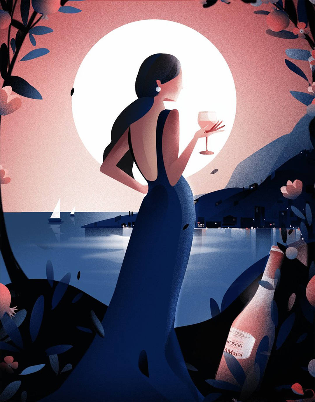 配色浪漫的扁平化风格人物插画,朦胧的光影营造画面氛围_作品_启发
