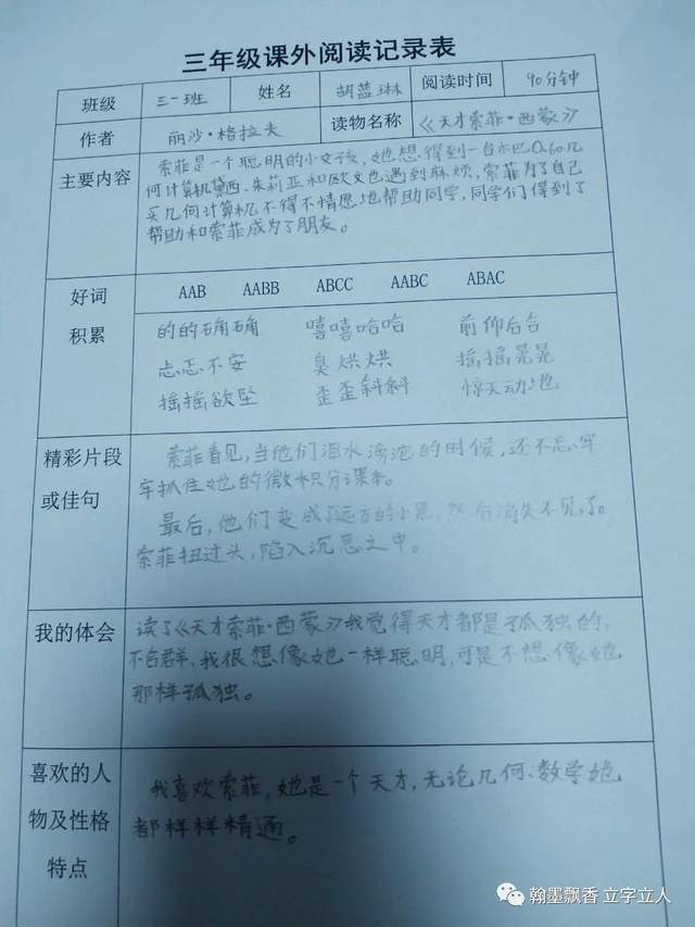 三一班阅读记录表《稻草人》阅读记录表《新的表》阅读记录表四年级