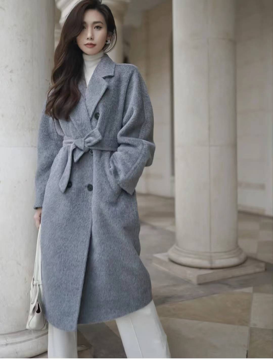 高级灰羊绒大衣女2022年新款中长款100%纯羊毛双面呢子外套女秋冬-阿里巴巴