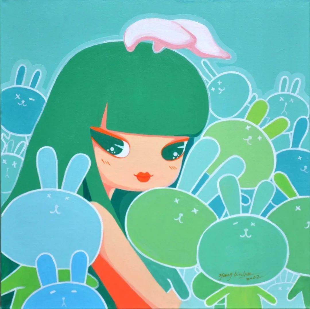 镜子里发现自己她谁也不是 只是她自己布面丙烯 oil painting 60x60cm