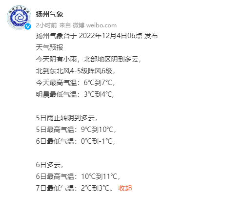 回暖！此轮寒潮基本结束！扬州气温升至……