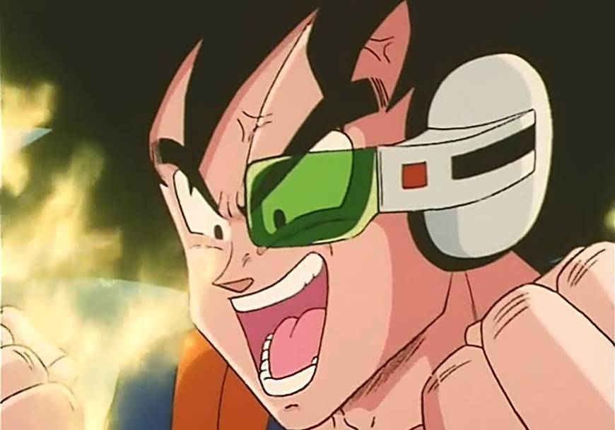 的傲慢笑容的孙悟空这个孙悟空戴着弗利萨他们经典的战斗力测量眼镜