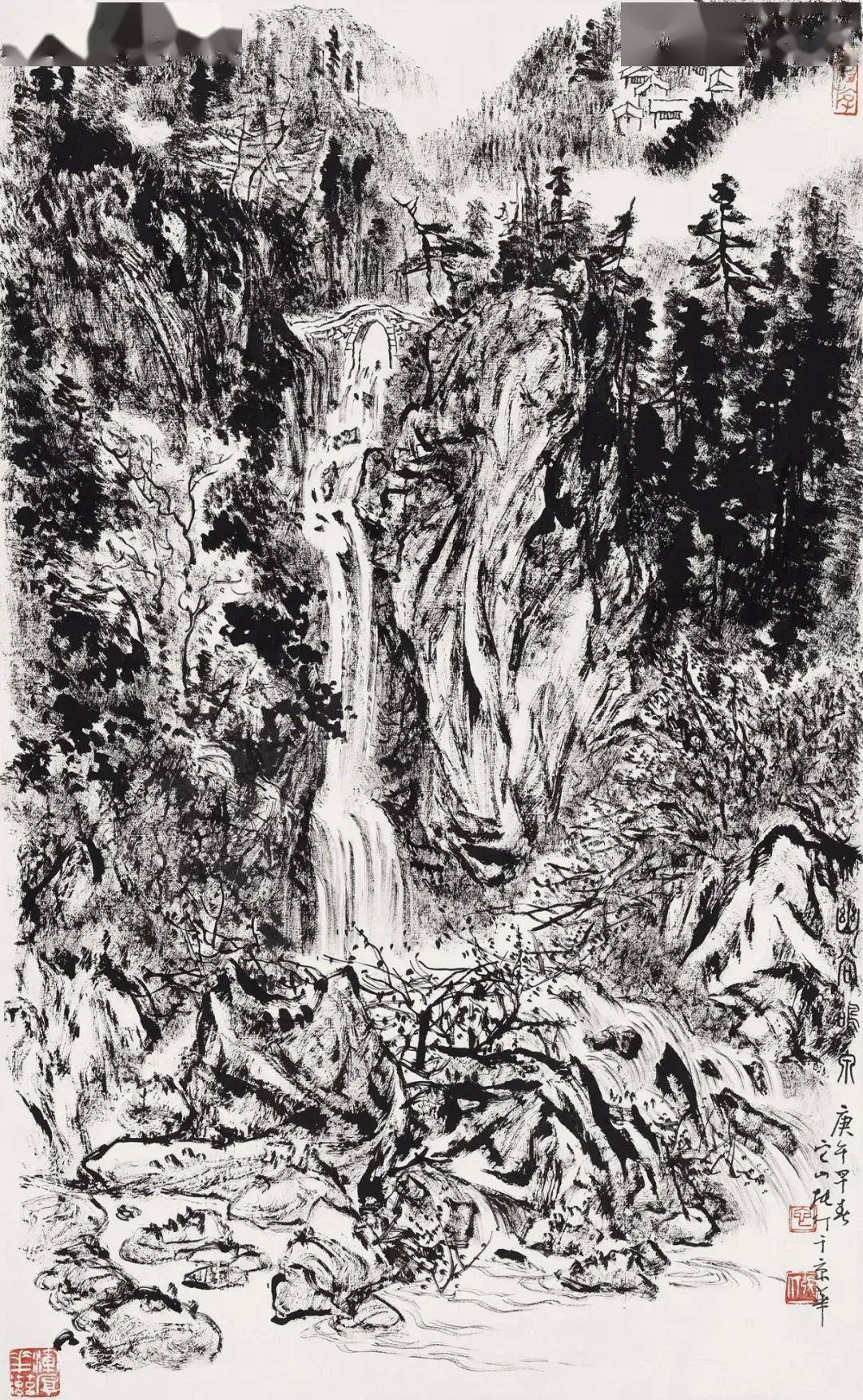张仃冰雪山水画欣赏_瑞雪_焦墨_故宫