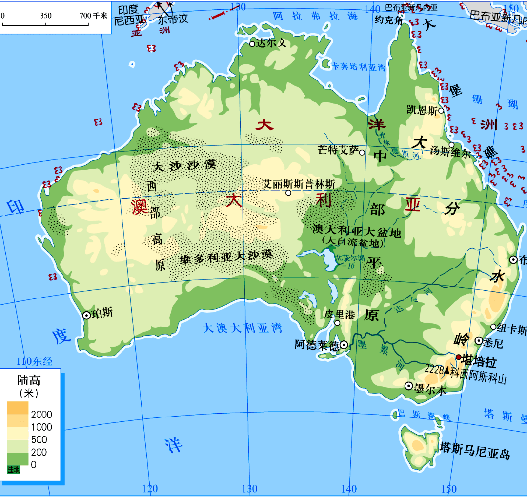 澳大利亚的山脉地形图图片