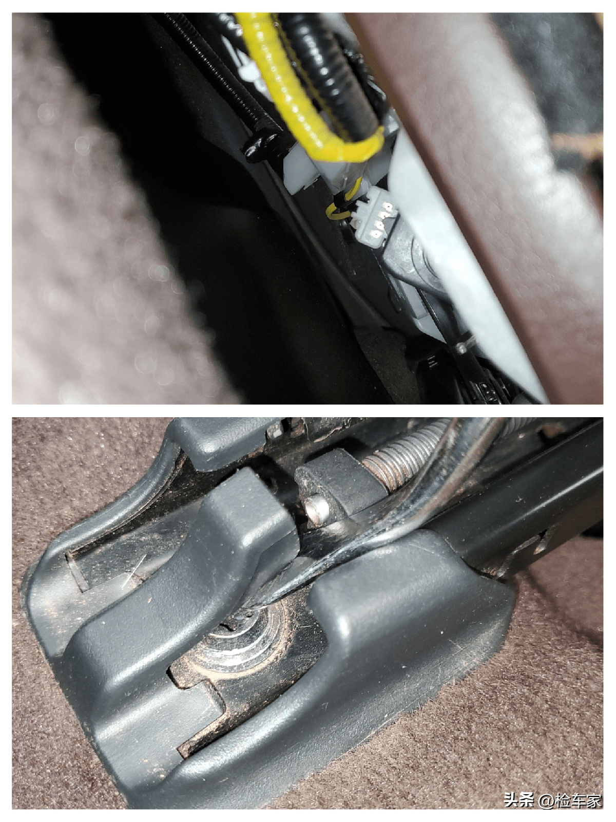 拆开座椅滑槽饰板,虽说固定螺丝都没有拆卸痕迹,但在滑槽内发现有泥沙