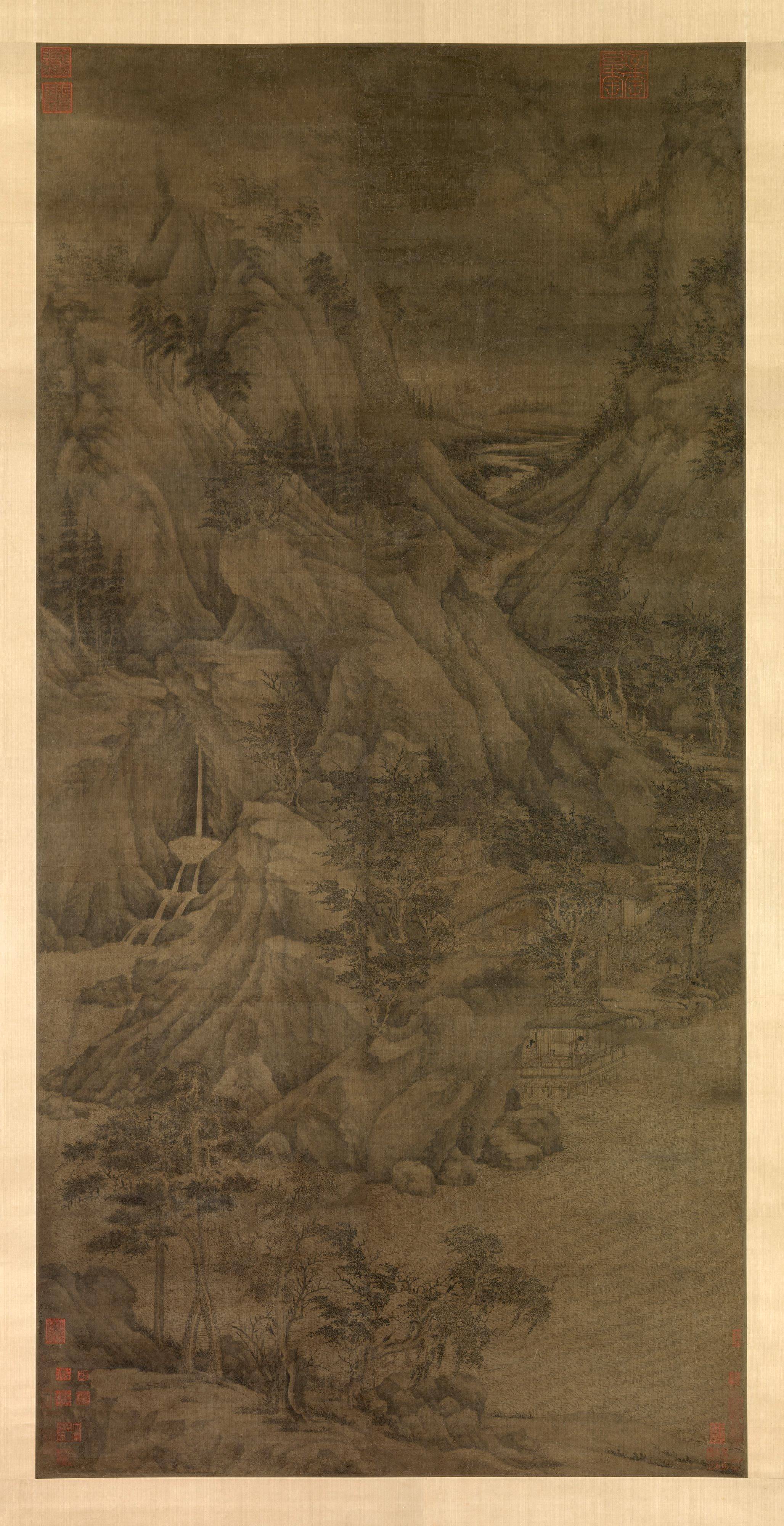 海外馆藏』董源《溪岸图》,被誉为"中国的蒙娜丽莎"_山水画_绢本_作品