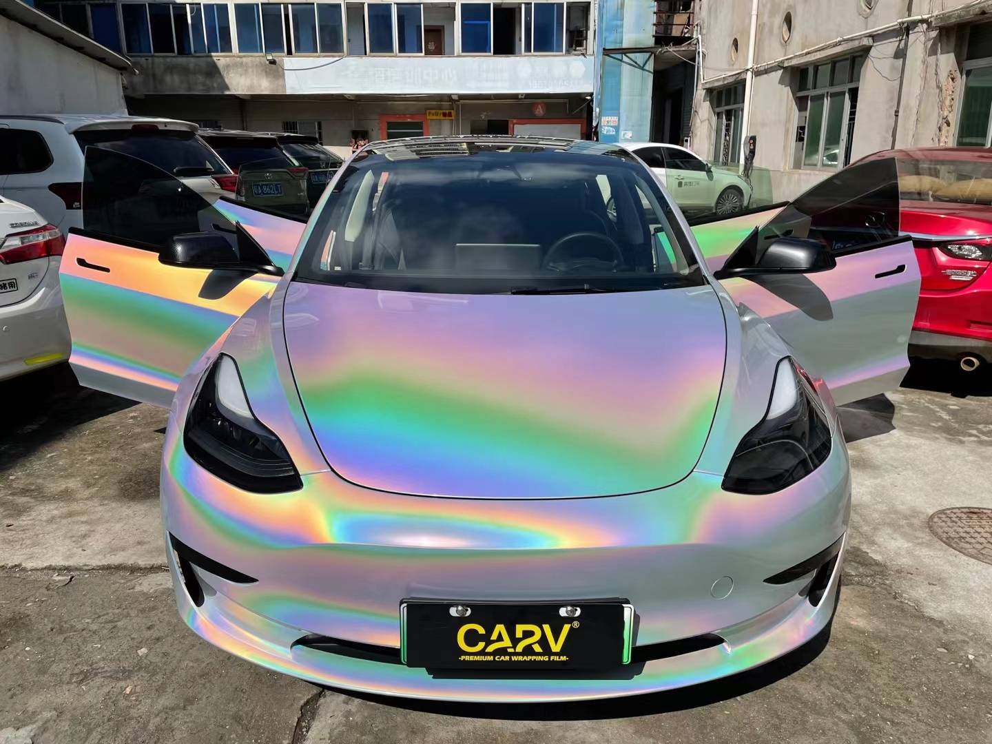 特斯拉model3卡孚改色膜白金液态镭射白,时尚的独特魅力_搜狐汽车