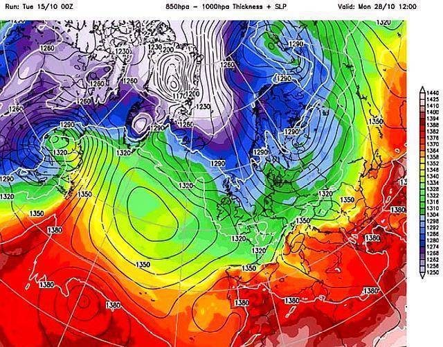 从格陵兰岛一直延伸到葡萄牙西海岸的一个高压区域,即所谓的反气旋,它