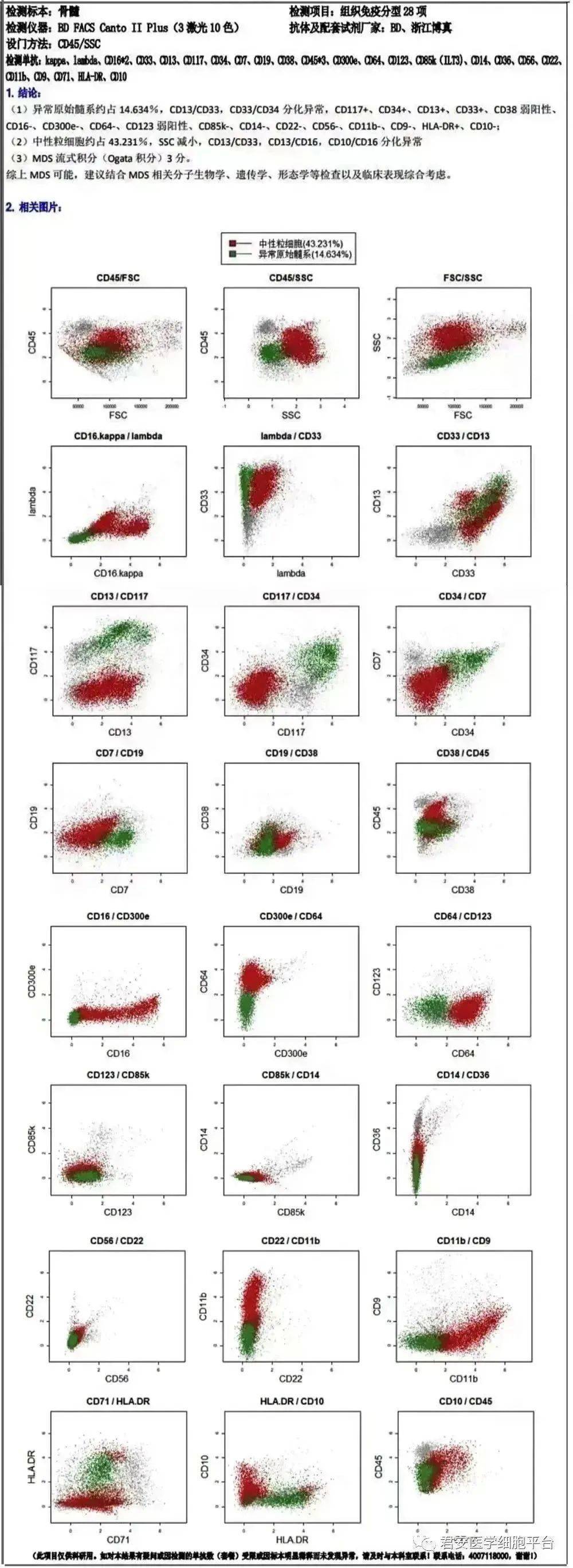 流式细胞骨髓报告单骨髓细胞涂片外周血形态特征:胞体较小的原始细胞