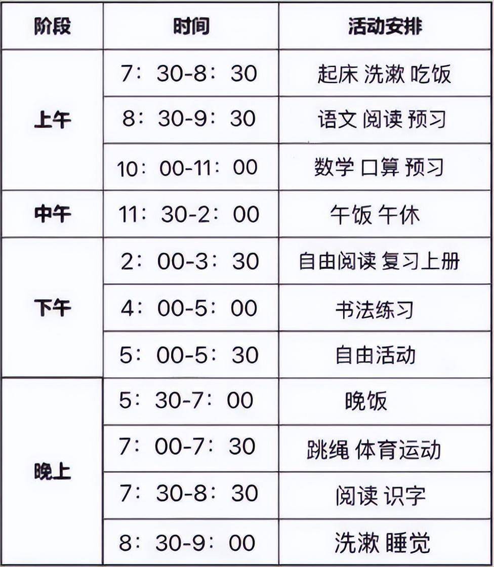 二年级作息时间表寒假图片