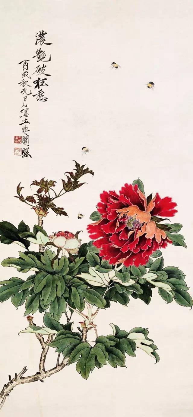 掛け軸】「 花蝶図 于非闇 號老非」 中国 近代書画家 肉筆保證