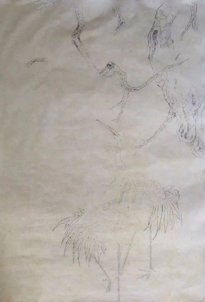 《松鹤长青》画法步骤示范_仙鹤_赭石_钛白