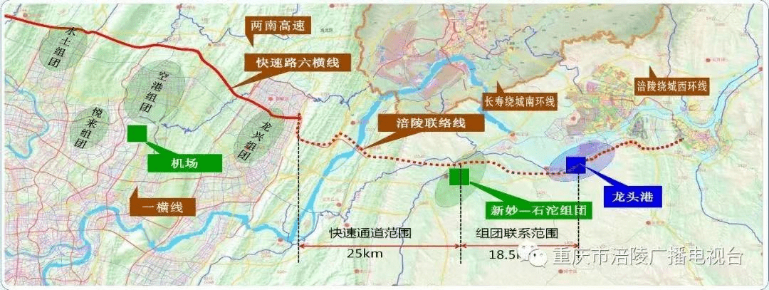 向东穿越明月山,于洛碛镇处依次跨越渝利铁路,渝万铁路和长江,在麻柳