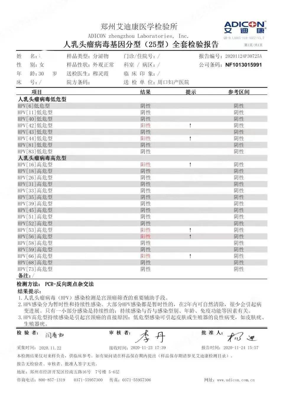 查出6种高危hpv阳性,治疗4个月后成功转阴!
