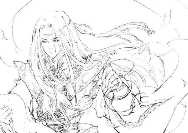 绘画技能分享|线稿分享第126期——《古风男子》线稿上色图集_版权