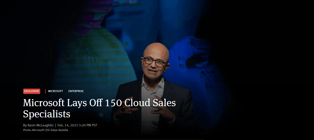 消息称微软解雇150名云服务销售 数字云收购计划并未像微软预期那样顺利