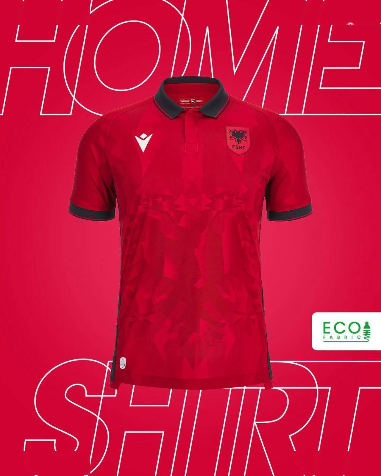 macron发布阿尔巴尼亚国家队全新主客场球衣_衣领_红色_黑色