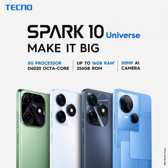 传音Tecno Spark 10/10C 手机     配备90Hz 刷新率6.6 英寸 HD+ IPS LCD 水滴屏幕