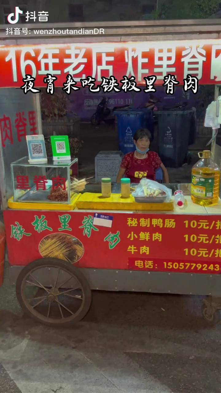 开了十八年的铁板里脊肉小摊!10块有36串!又香又嫩!
