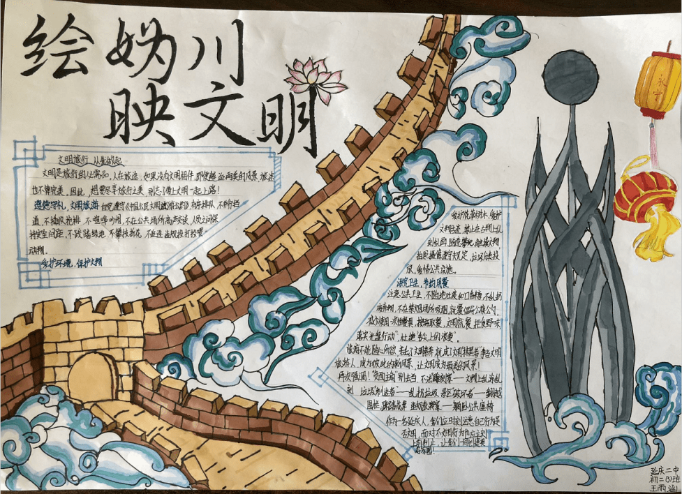 一中高一5班胡梓阳1号作品△作品展览高中组和初中组眼中的文明妫川让