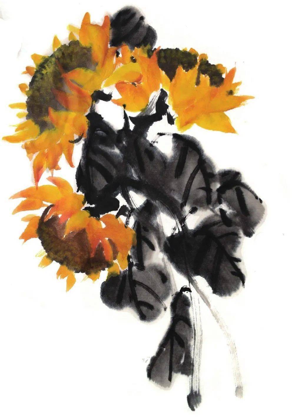 【国画教程】向日葵的画法_重置_树文_笔尖