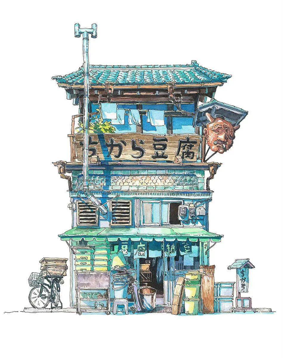 水彩画建筑插画图片