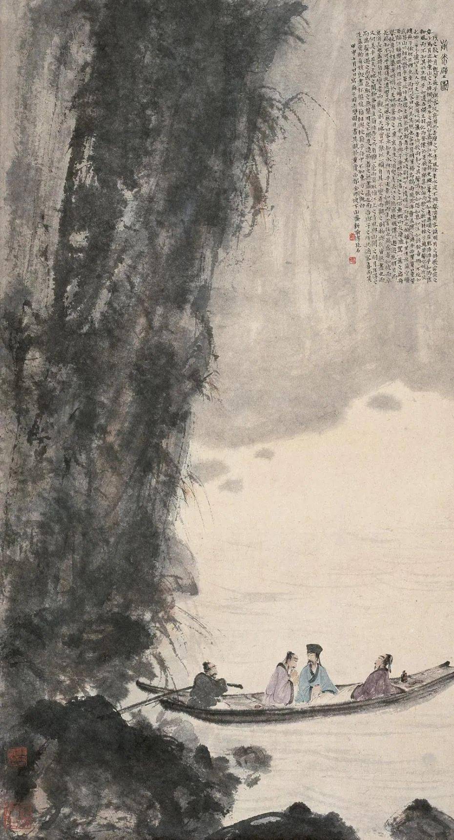 傅抱石山水画《泛舟图》,寥寥数笔,意境无限!_作品_题材_诗意