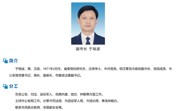 青岛市政府市长,副市长分工安排