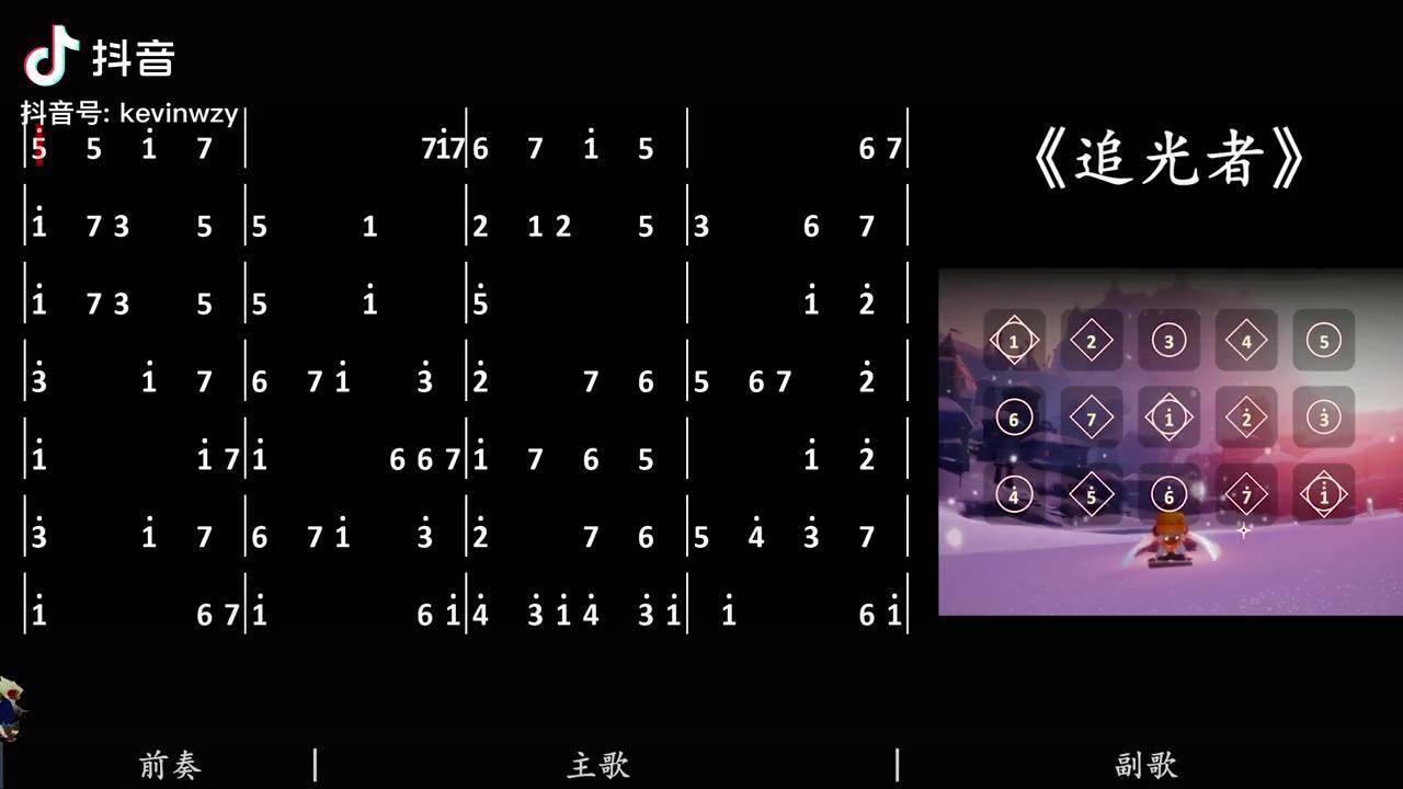 光遇琴谱追光者数字图片